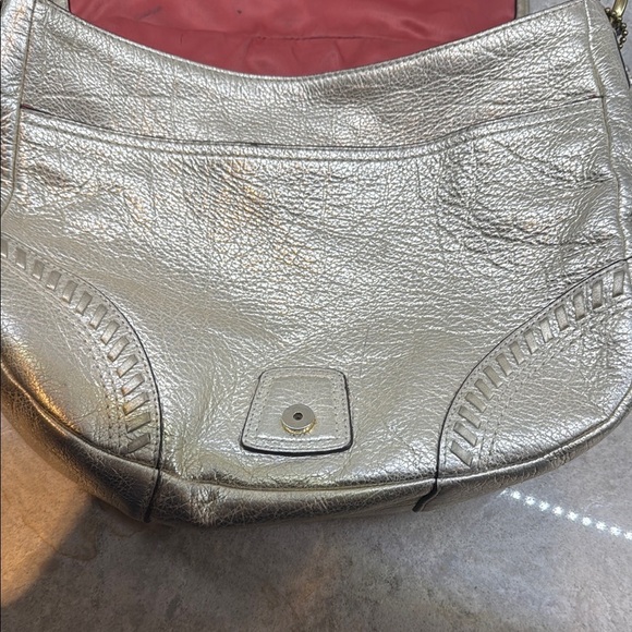 Rare Vintage Coach Whipstitch Silver Leather Women's Bag 11”x10” - Picture 15 of 16